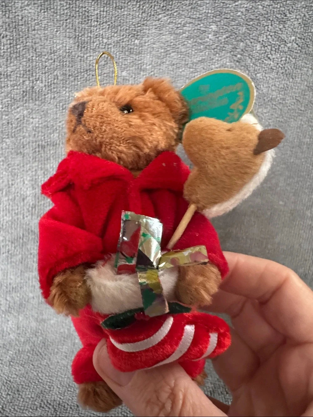 Vintage Bearington Collection Christmas Plush Bear Ornament NWT Red Velvet Suit